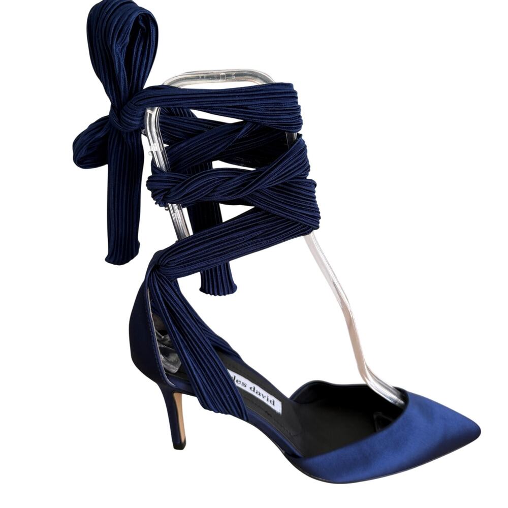 NWOT Charles David Blue Satin Ribbon Tie Ankle Pump Heel - 6